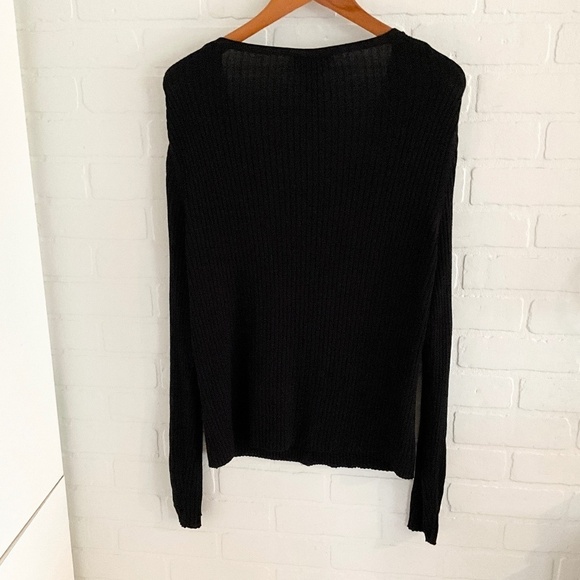 Katherine Barclay Women Knit Sweater Cardigan Ribbed Black Rayon Sz S Oversized - Picture 7 of 9